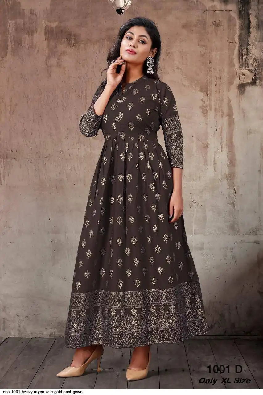 DNO 1001 HEAVY RAYON WITH GOLD PRINT GOWN 2