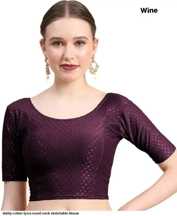 DOBBY COTTON LYCRA ROUND NECK STRETCHABLE BLOUSE N