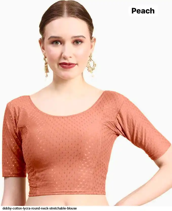 DOBBY COTTON LYCRA ROUND NECK STRETCHABLE BLOUSE E