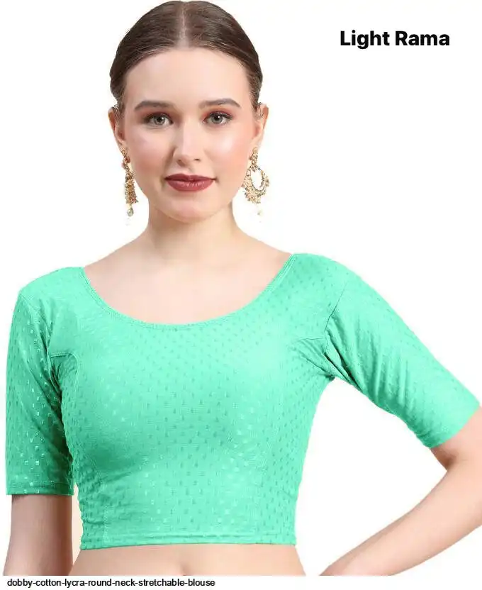 DOBBY COTTON LYCRA ROUND NECK STRETCHABLE BLOUSE M