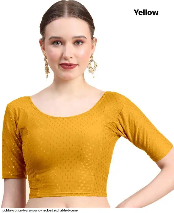 DOBBY COTTON LYCRA ROUND NECK STRETCHABLE BLOUSE A