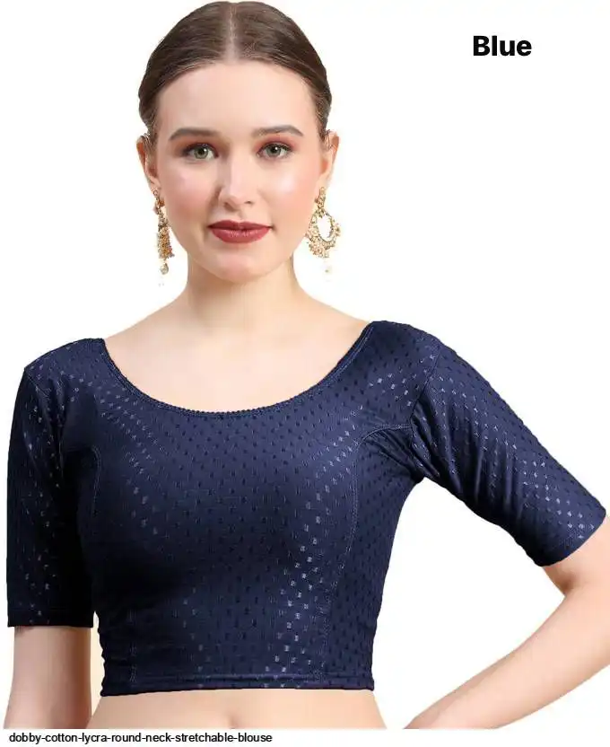 DOBBY COTTON LYCRA ROUND NECK STRETCHABLE BLOUSE B