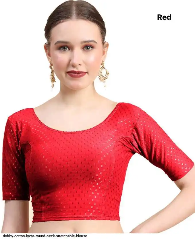 DOBBY COTTON LYCRA ROUND NECK STRETCHABLE BLOUSE D