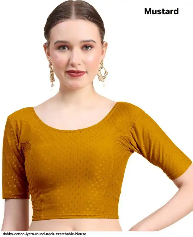 DOBBY COTTON LYCRA ROUND NECK STRETCHABLE BLOUSE H