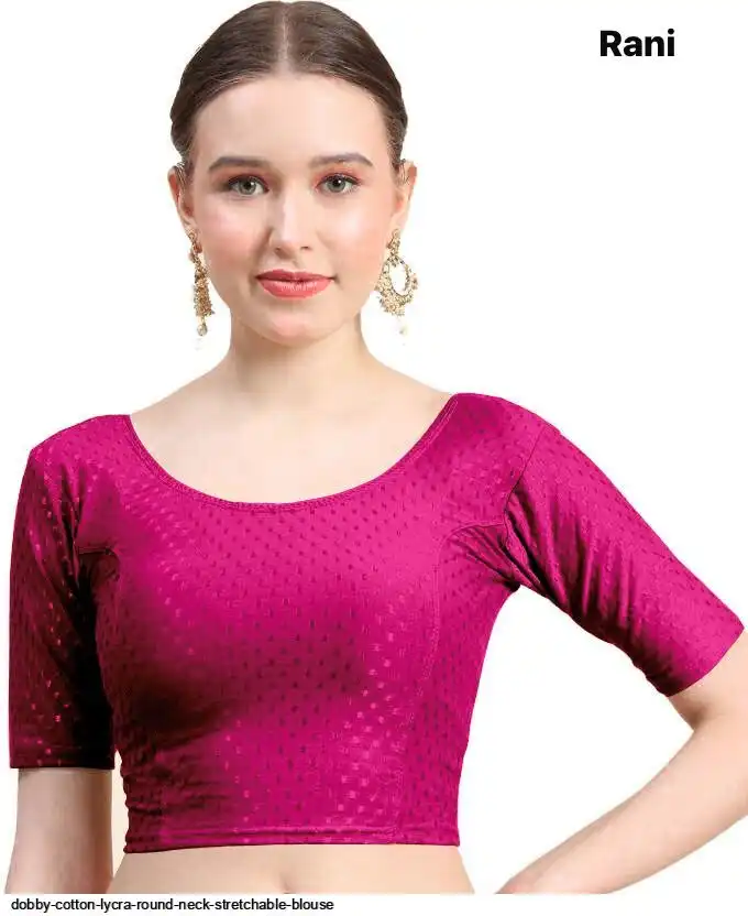 DOBBY COTTON LYCRA ROUND NECK STRETCHABLE BLOUSE J