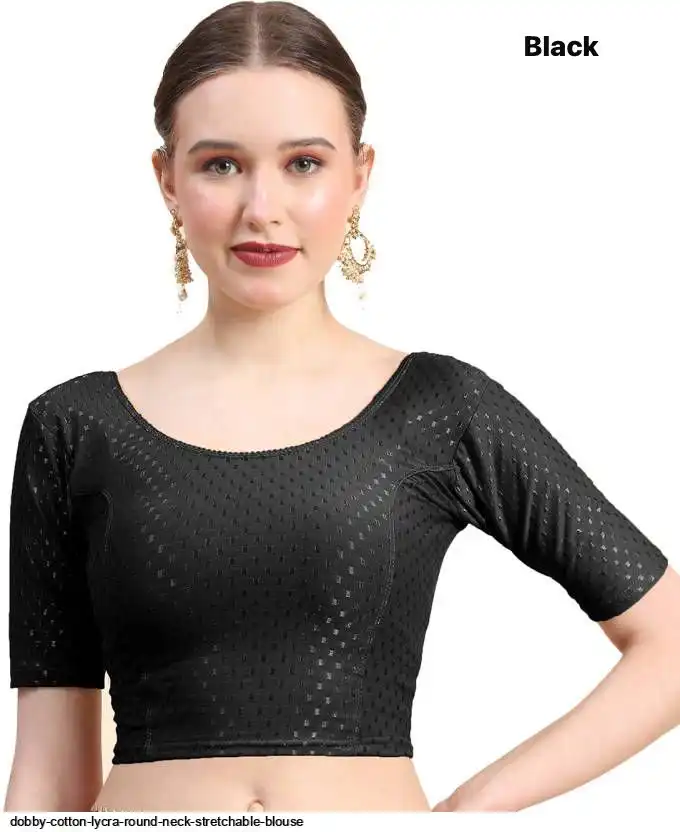DOBBY COTTON LYCRA ROUND NECK STRETCHABLE BLOUSE L