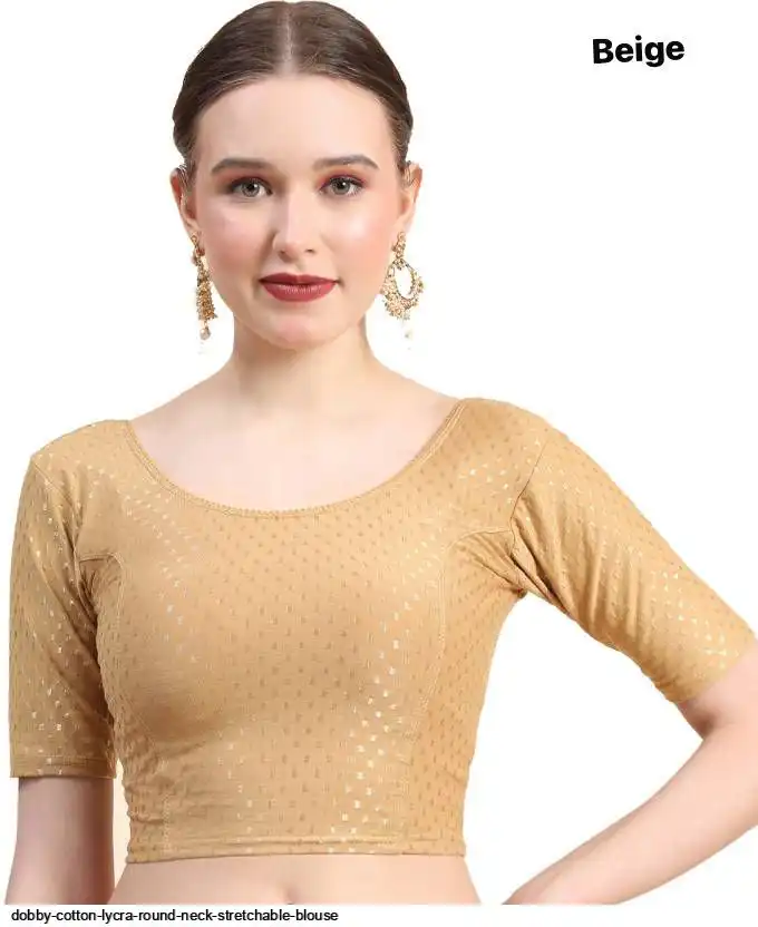 DOBBY COTTON LYCRA ROUND NECK STRETCHABLE BLOUSE C