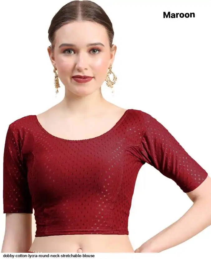 DOBBY COTTON LYCRA ROUND NECK STRETCHABLE BLOUSE I
