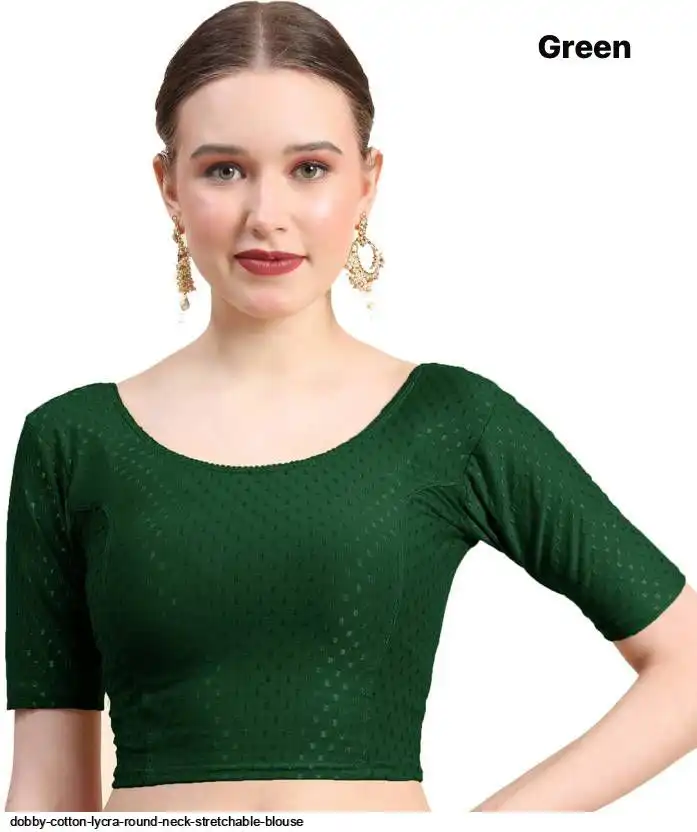 DOBBY COTTON LYCRA ROUND NECK STRETCHABLE BLOUSE F