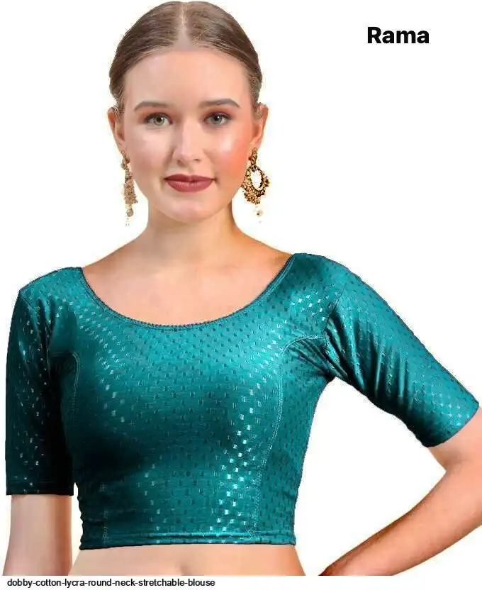 DOBBY COTTON LYCRA ROUND NECK STRETCHABLE BLOUSE G