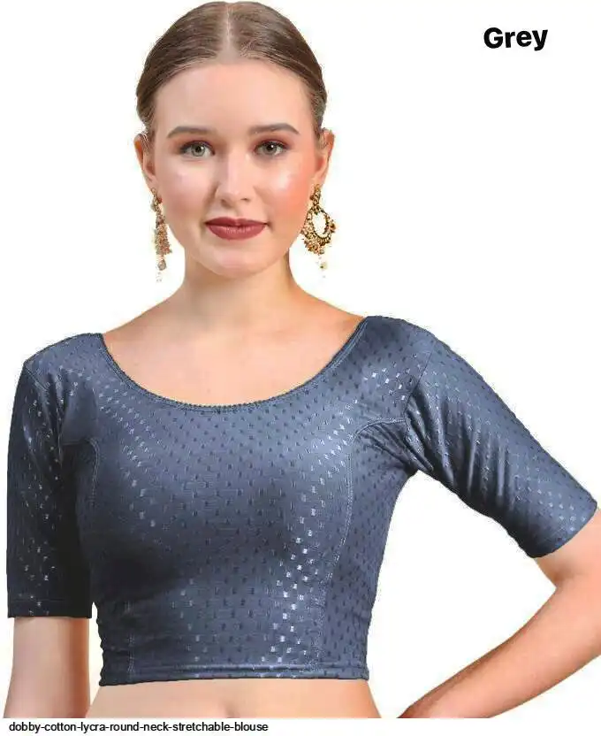 DOBBY COTTON LYCRA ROUND NECK STRETCHABLE BLOUSE K