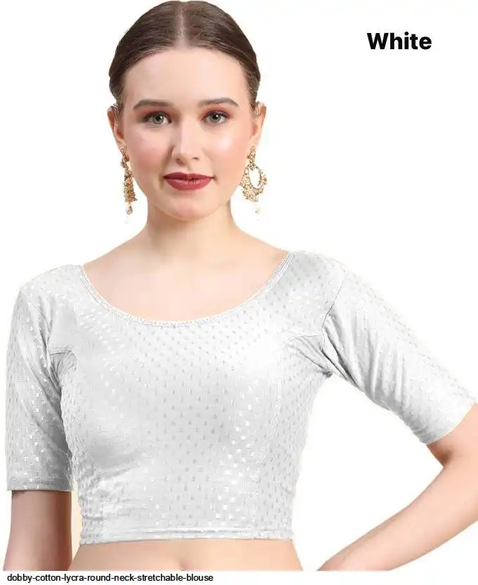 DOBBY COTTON LYCRA ROUND NECK STRETCHABLE BLOUSE O