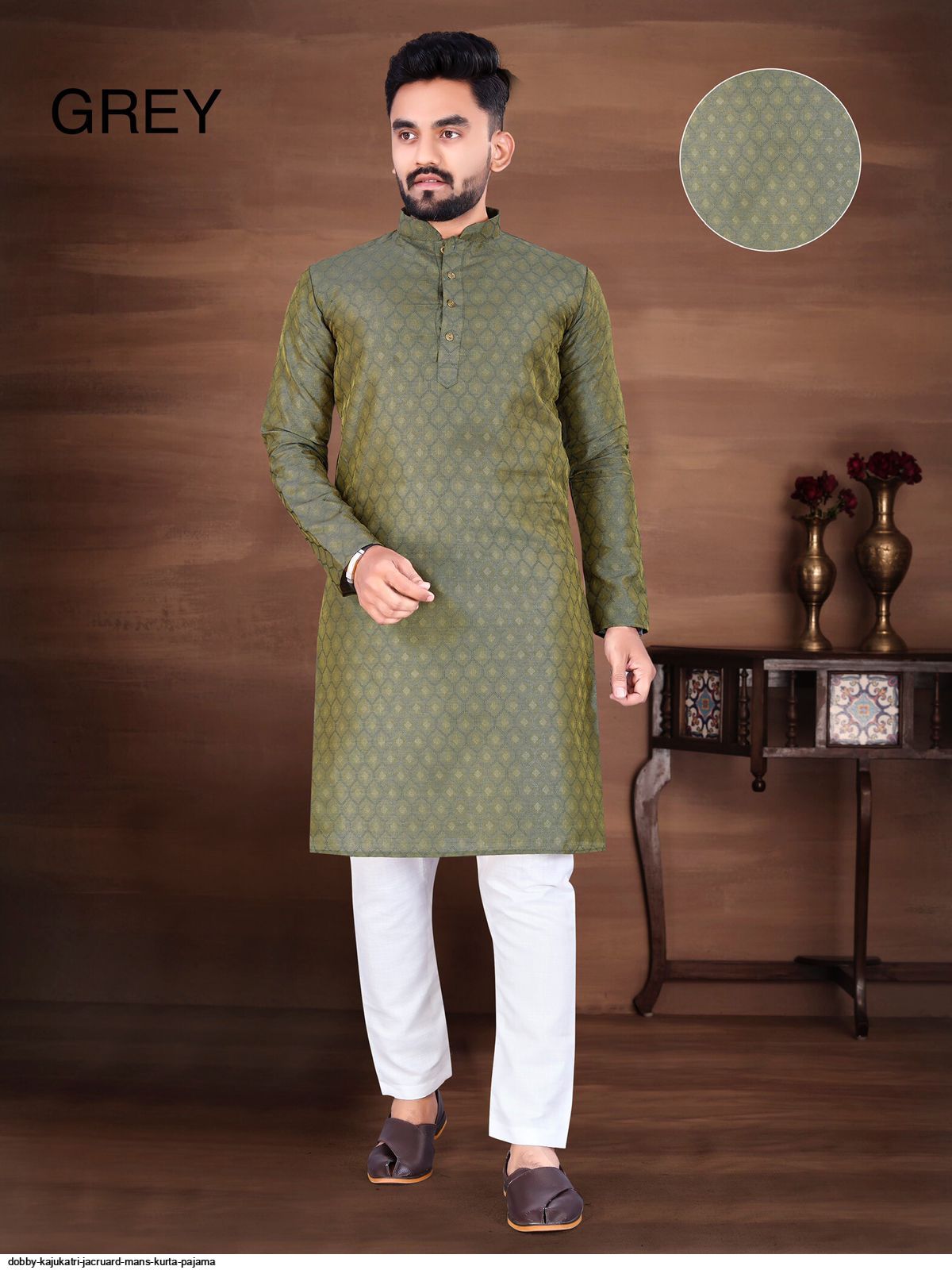 DOBBY KAJUKATRI JACRUARD MANS KURTA PAJAMA C
