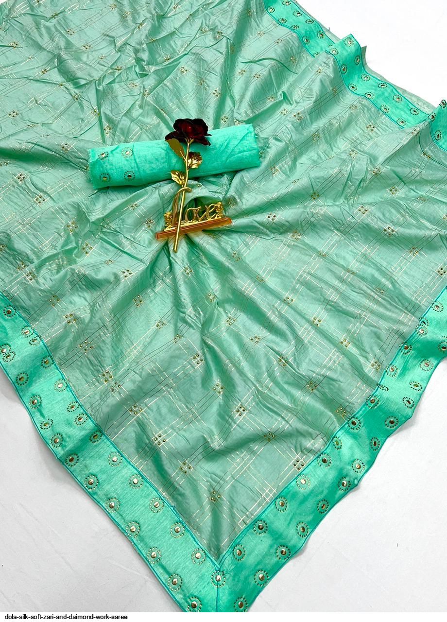 Dola Silk Soft Zari And Daimond Work Saree