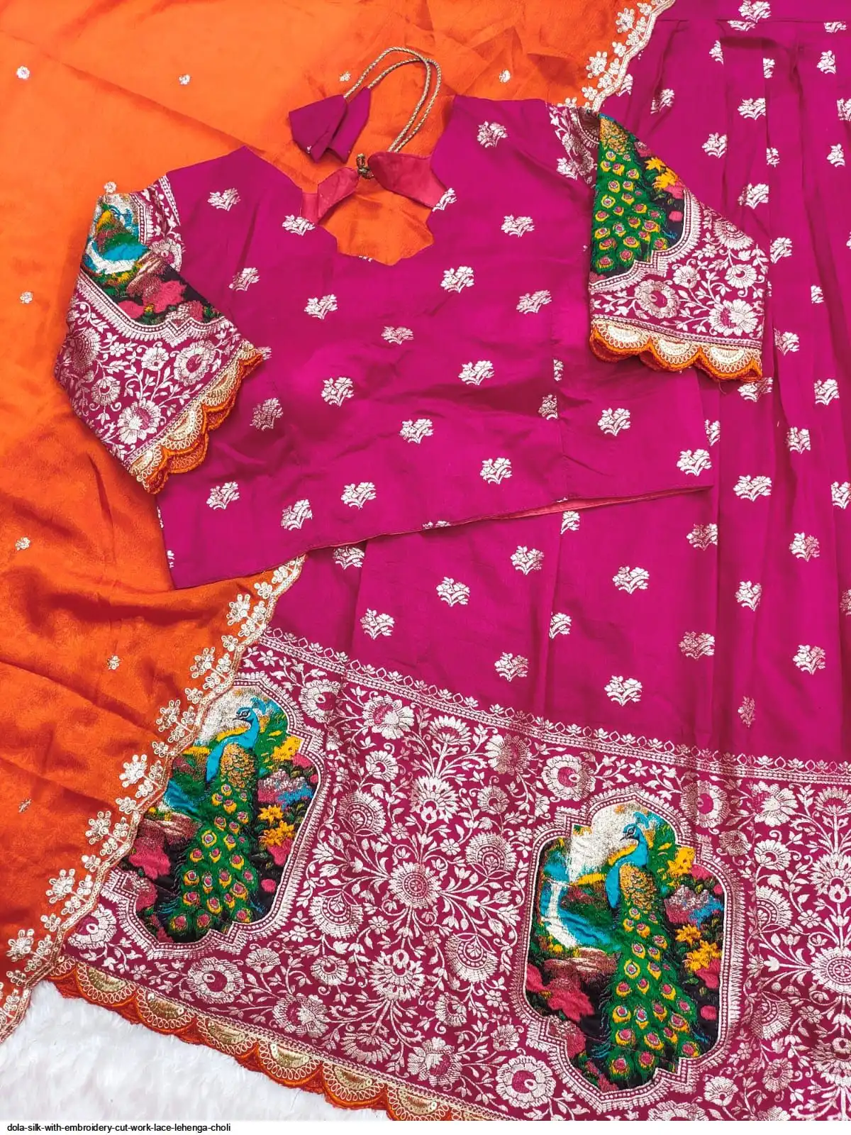 DOLA SILK WITH EMBROIDERY CUT WORK LACE LEHENGA CHOLI A