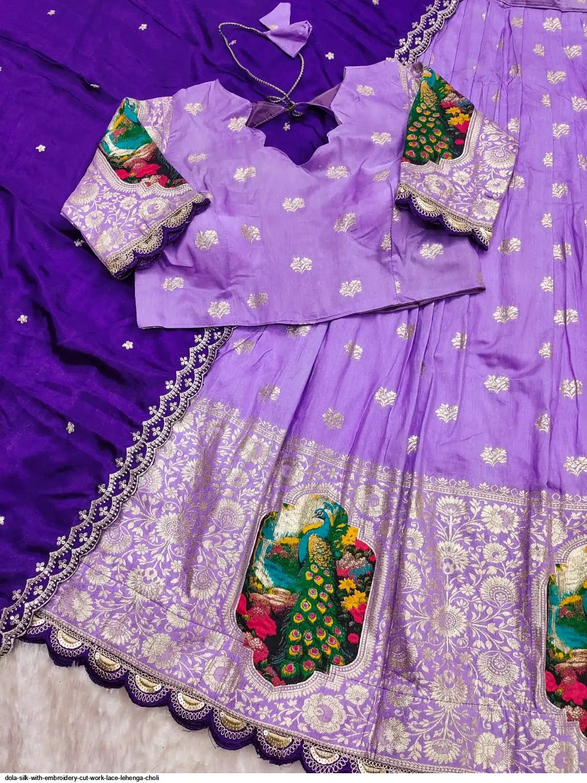 DOLA SILK WITH EMBROIDERY CUT WORK LACE LEHENGA CHOLI B