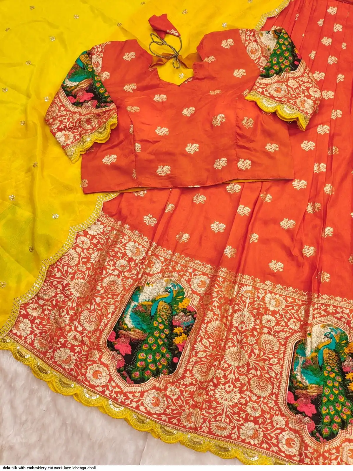DOLA SILK WITH EMBROIDERY CUT WORK LACE LEHENGA CHOLI C