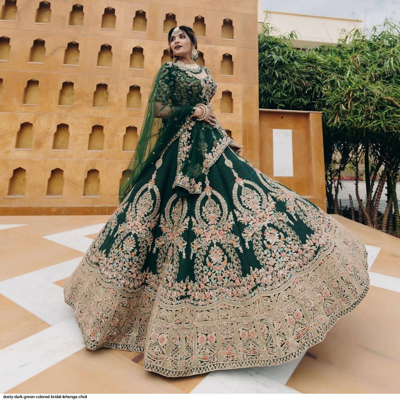 New arrivals! Check out the Dark Green Velvet Silk Lehenga Choli at  #NihalFashions. Discount & Free … | Designer lehenga choli, Silk lehenga,  Lehenga choli wedding