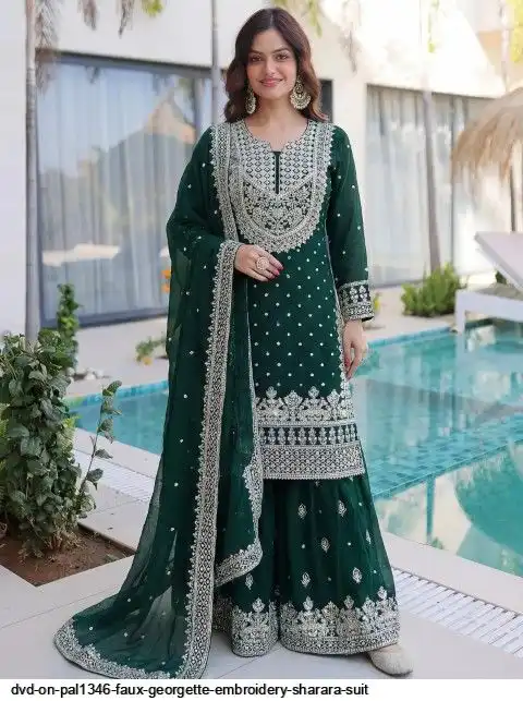 DVD ON PAL1346 FAUX GEORGETTE EMBROIDERY SHARARA SUIT A