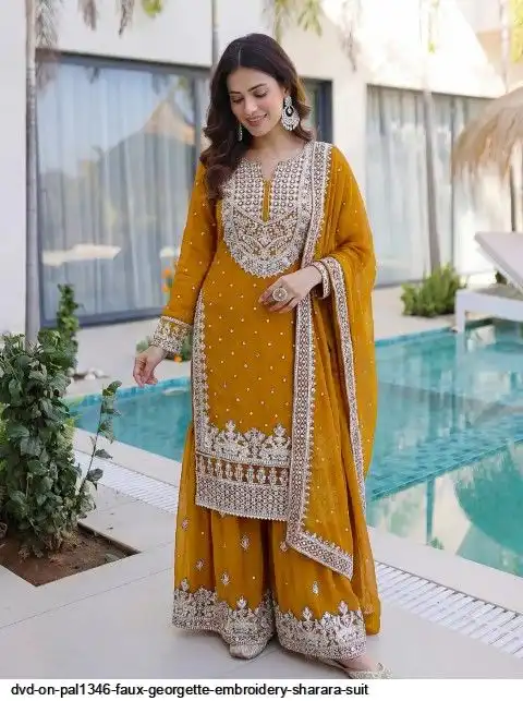 DVD ON PAL1346 FAUX GEORGETTE EMBROIDERY SHARARA SUIT B
