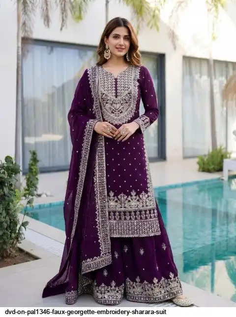 DVD ON PAL1346 FAUX GEORGETTE EMBROIDERY SHARARA SUIT C