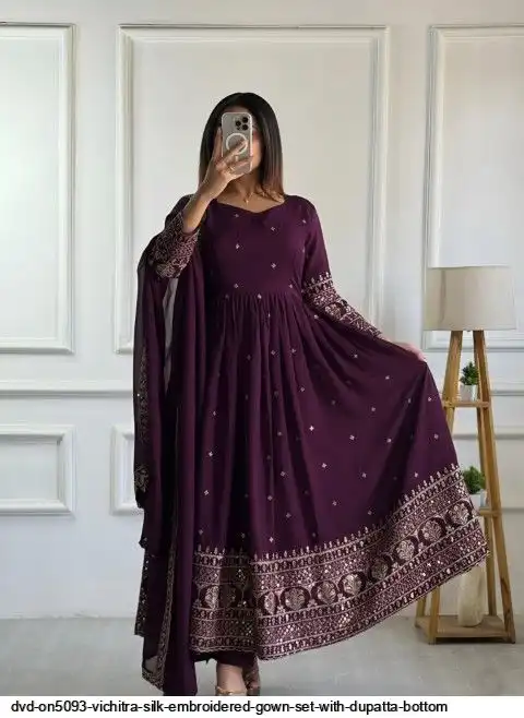 DVD ON5093 VICHITRA SILK EMBROIDERED GOWN SET WITH DUPATTA BOTTOM D