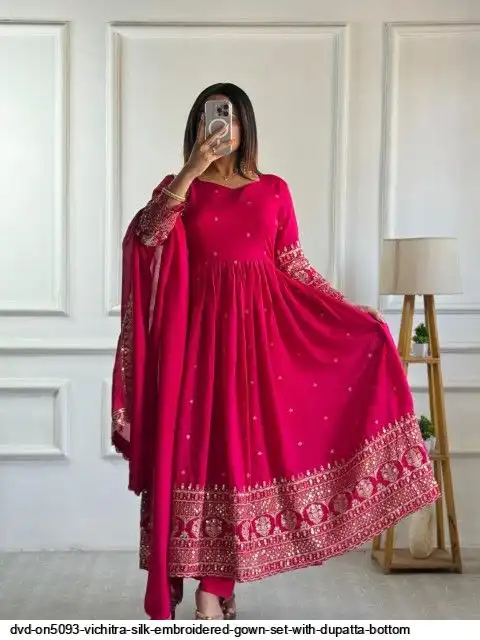 DVD ON5093 VICHITRA SILK EMBROIDERED GOWN SET WITH DUPATTA BOTTOM A