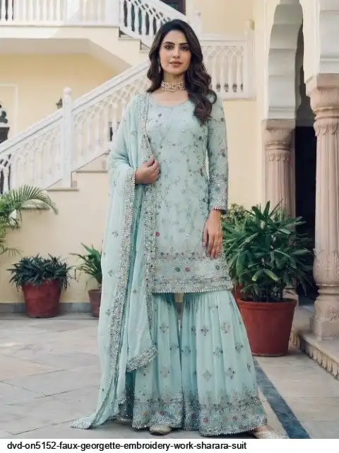 DVD ON5152 FAUX GEORGETTE EMBROIDERY WORK SHARARA SUIT B
