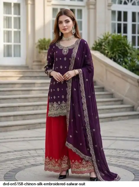 DVD ON5158 CHINNON SILK EMBROIDERED SALWAR SUIT A