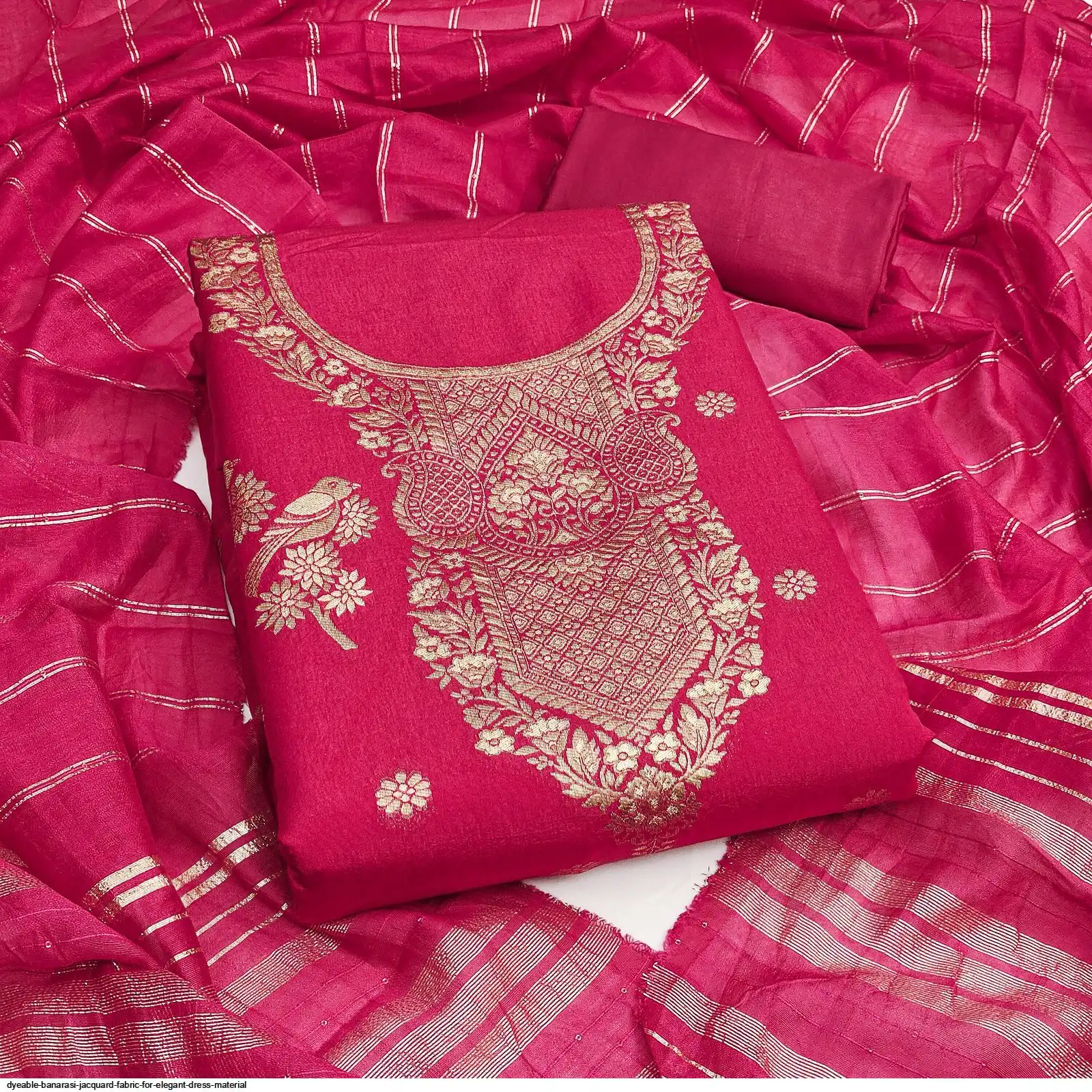 Dyeable Banarasi Jacquard Fabric for Elegant Dress Material