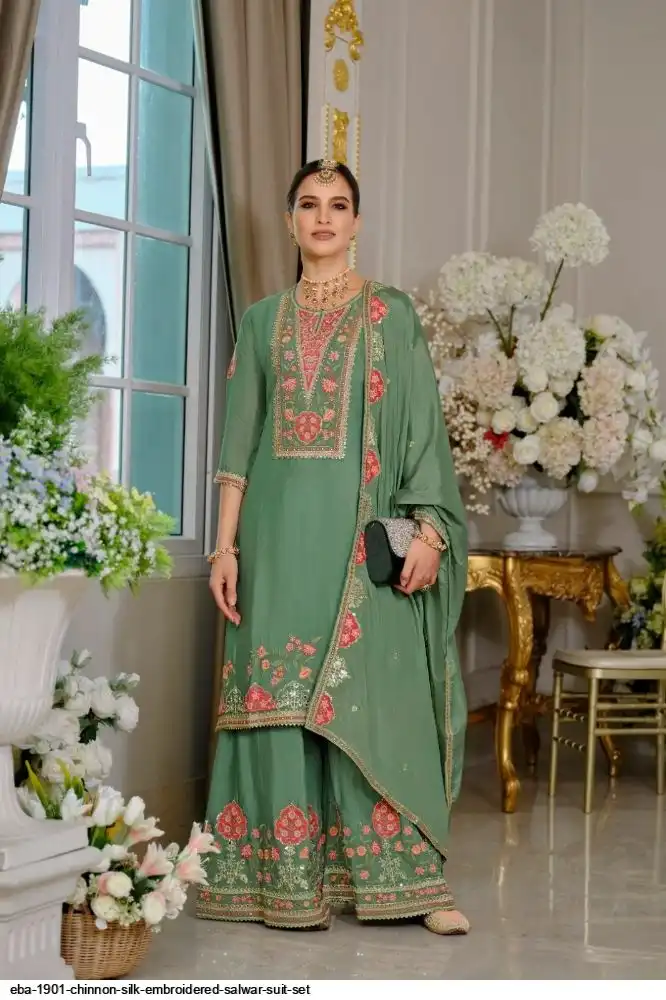 EBA 1901 CHINNON SILK EMBROIDERED SALWAR SUIT SET C