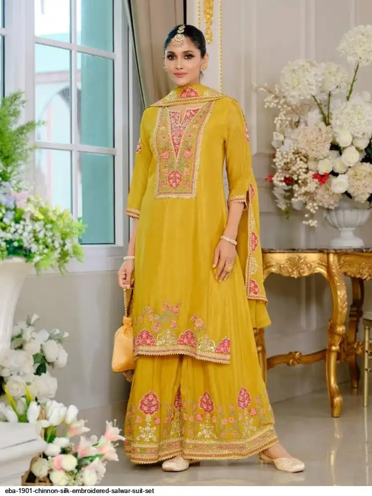 EBA 1901 CHINNON SILK EMBROIDERED SALWAR SUIT SET B