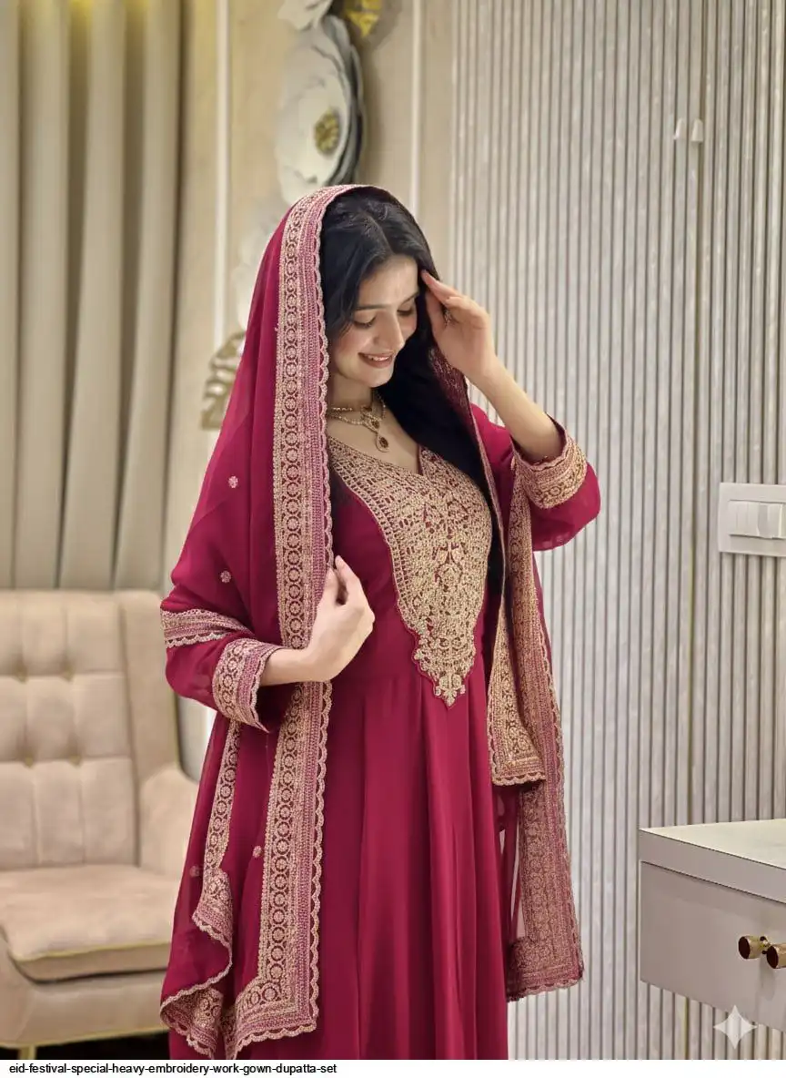 EID FESTIVAL SPECIAL HEAVY EMBROIDERY WORK GOWN DUPATTA SET 2