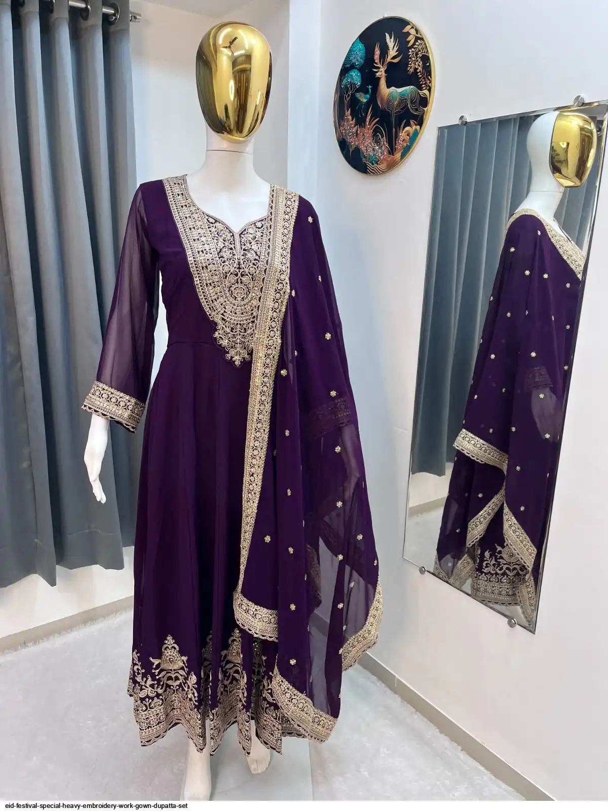 EID FESTIVAL SPECIAL HEAVY EMBROIDERY WORK GOWN DUPATTA SET 4
