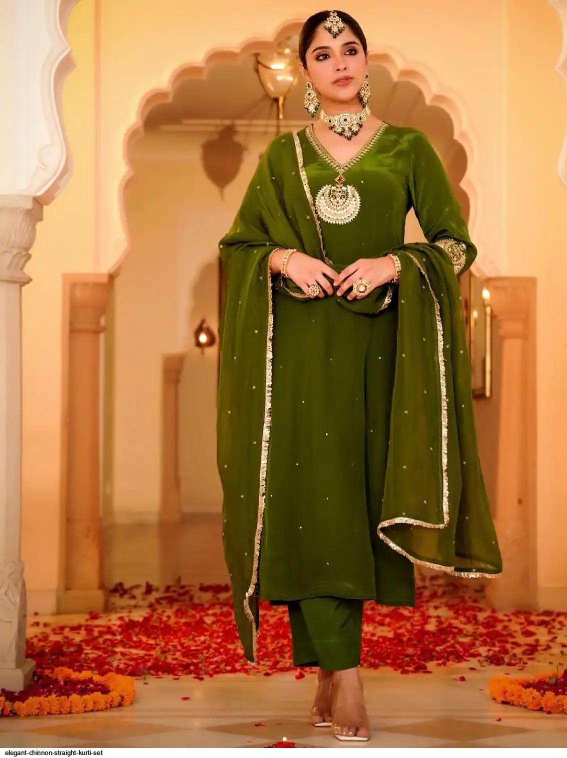 ELEGANT CHINNON STRAIGHT KURTI SET B