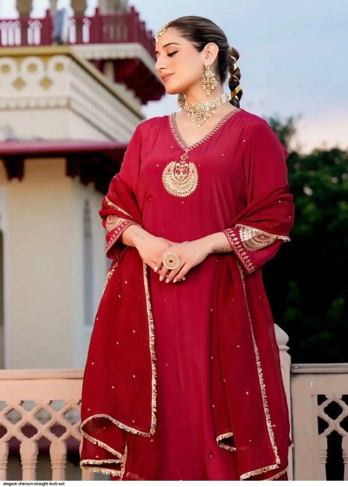 ELEGANT CHINNON STRAIGHT KURTI SET A