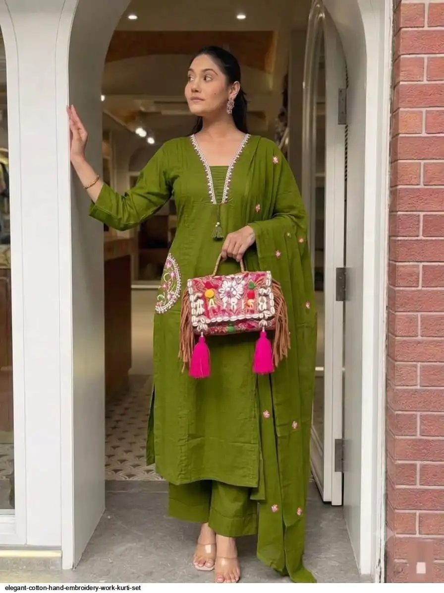 ELEGANT COTTON HAND EMBROIDERY WORK KURTI SET B
