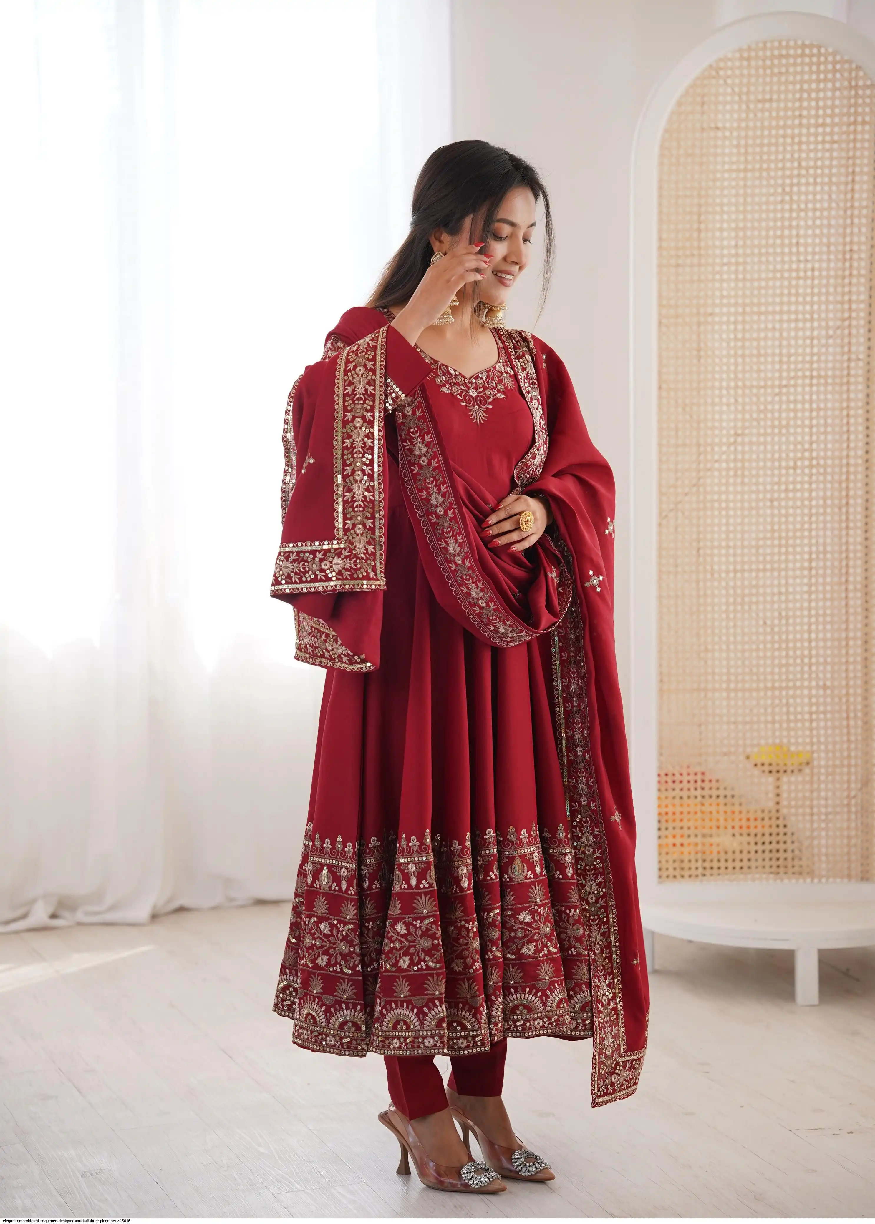 ELEGANT EMBROIDERED SEQUENCE DESIGNER ANARKALI THREE PIECE SET ZF 5016 B