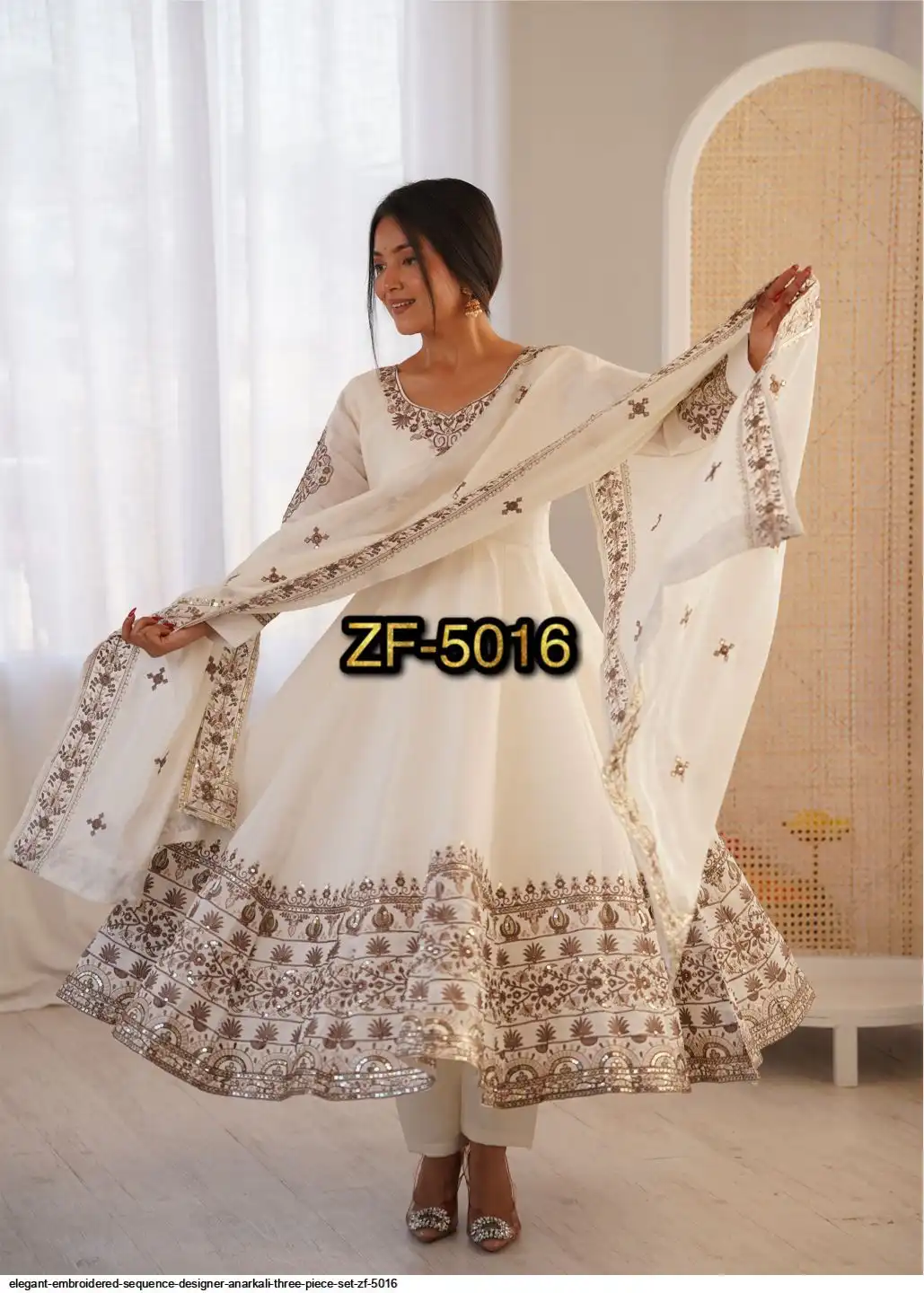 ELEGANT EMBROIDERED SEQUENCE DESIGNER ANARKALI THREE PIECE SET ZF 5016 F