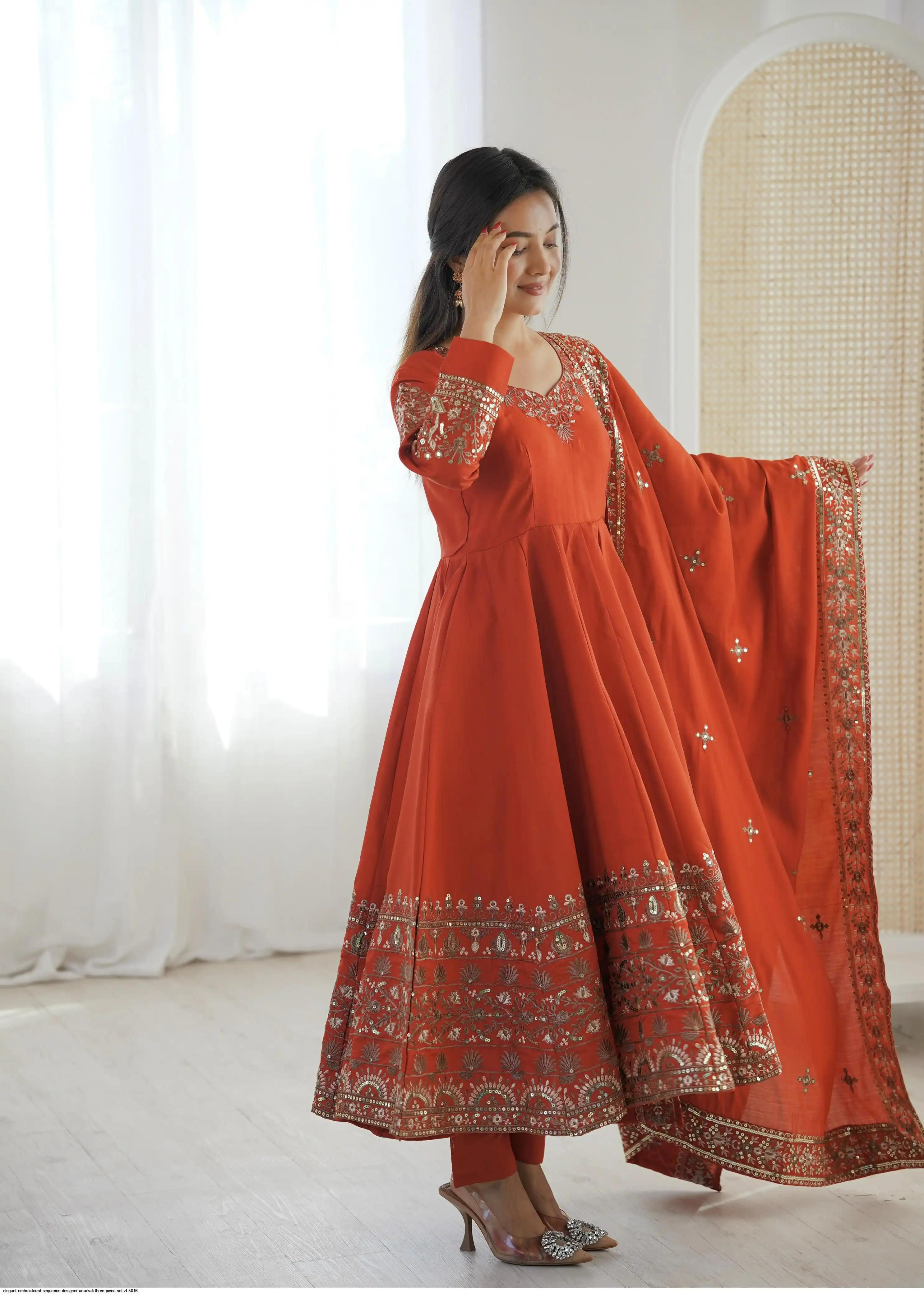 ELEGANT EMBROIDERED SEQUENCE DESIGNER ANARKALI THREE PIECE SET ZF 5016 H