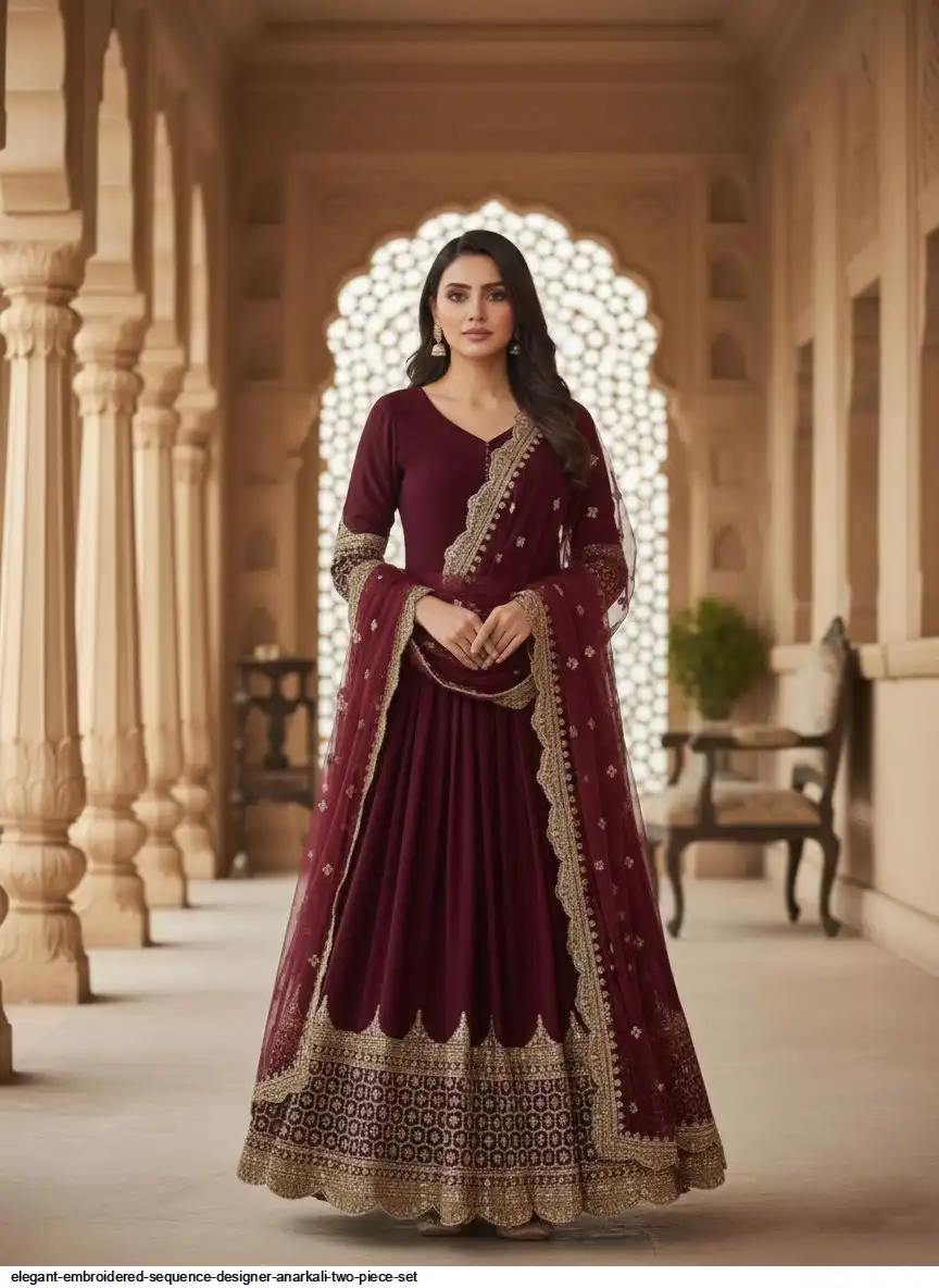 ELEGANT EMBROIDERED SEQUENCE DESIGNER ANARKALI TWO PIECE SET 1