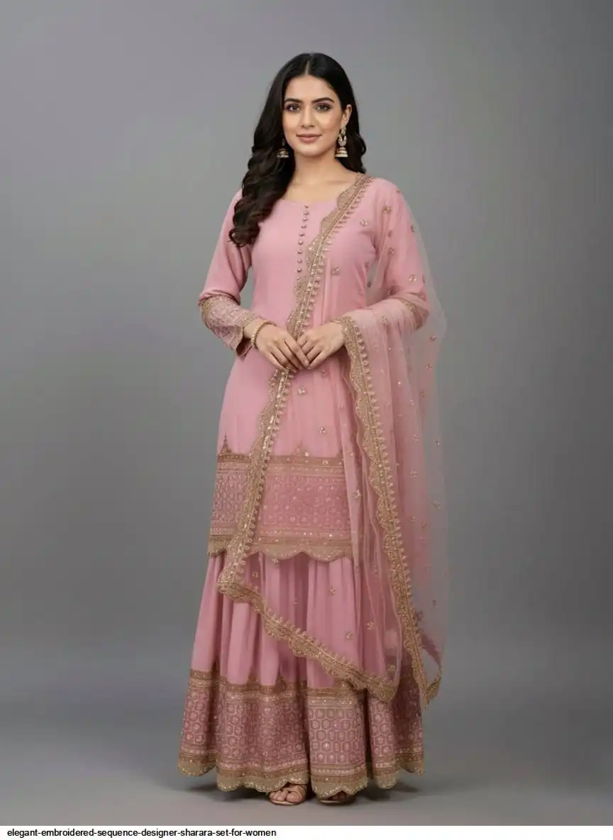 ELEGANT EMBROIDERED SEQUENCE DESIGNER SHARARA SET FOR WOMEN 2