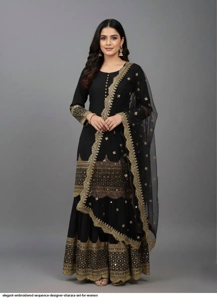 ELEGANT EMBROIDERED SEQUENCE DESIGNER SHARARA SET FOR WOMEN 4