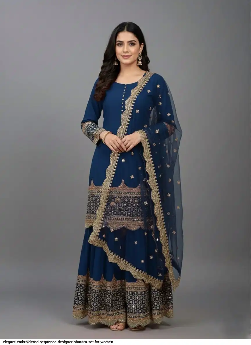 ELEGANT EMBROIDERED SEQUENCE DESIGNER SHARARA SET FOR WOMEN 5