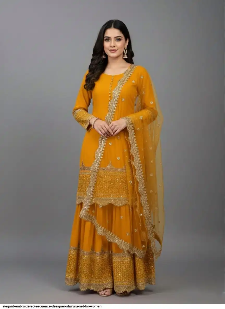 ELEGANT EMBROIDERED SEQUENCE DESIGNER SHARARA SET FOR WOMEN 6