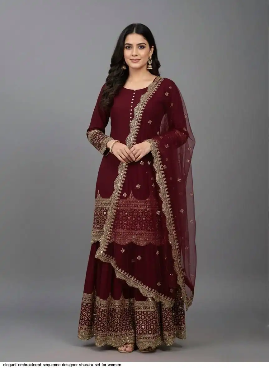 ELEGANT EMBROIDERED SEQUENCE DESIGNER SHARARA SET FOR WOMEN 3