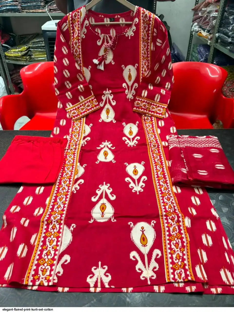 ELEGANT FLAIRED PRINT KURTI SET COTTON A