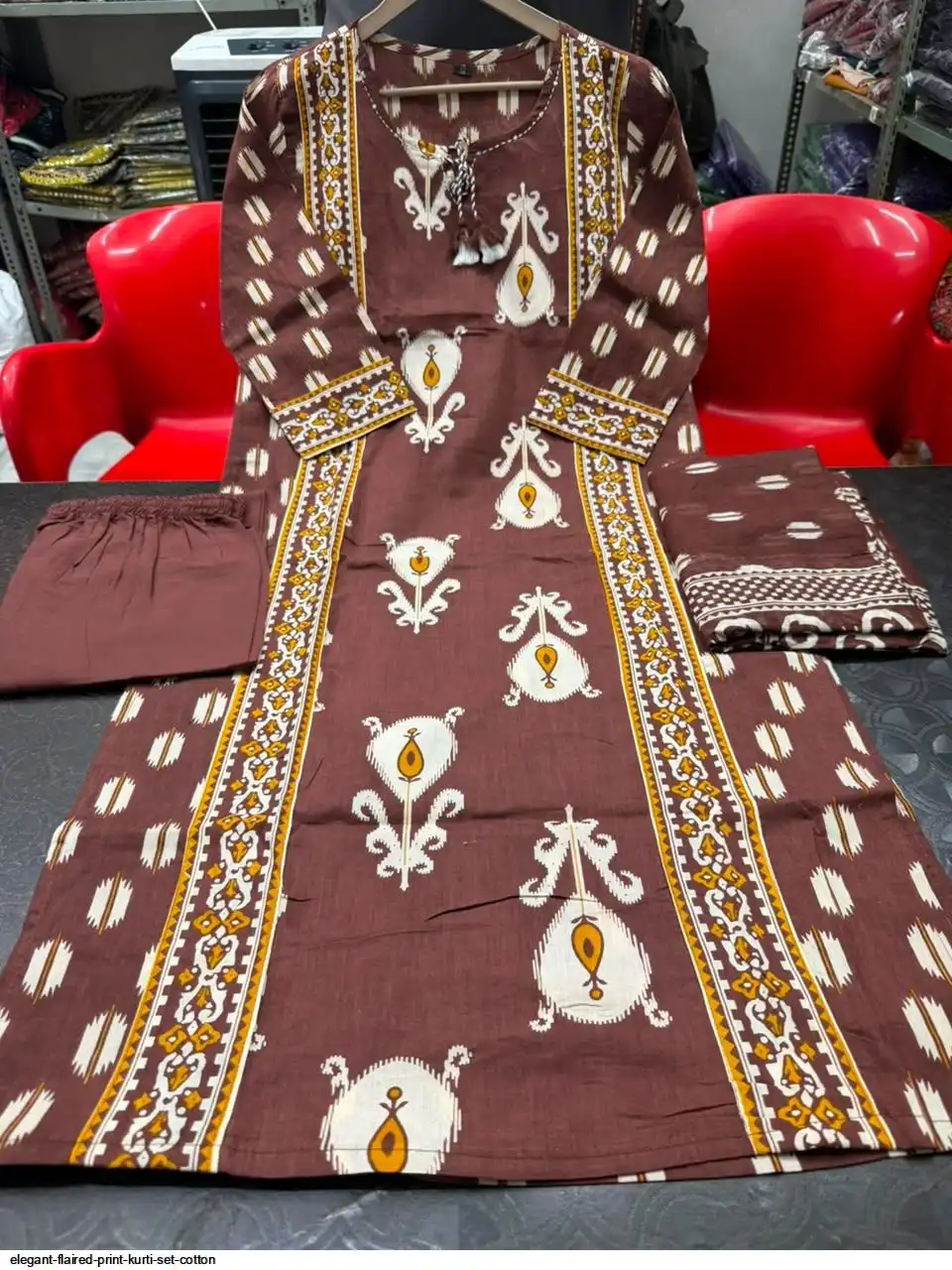 ELEGANT FLAIRED PRINT KURTI SET COTTON C