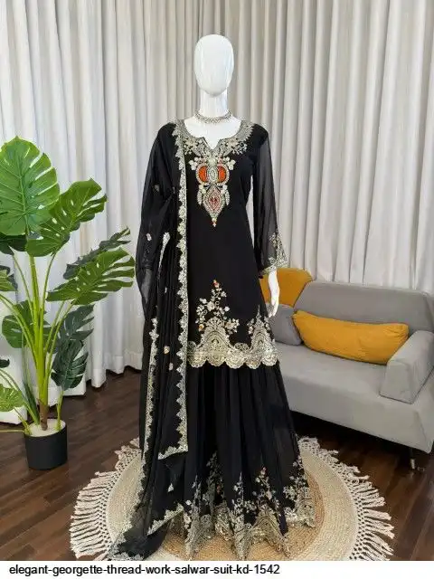 ELEGANT GEORGETTE THREAD WORK SALWAR SUIT KD 1542 A