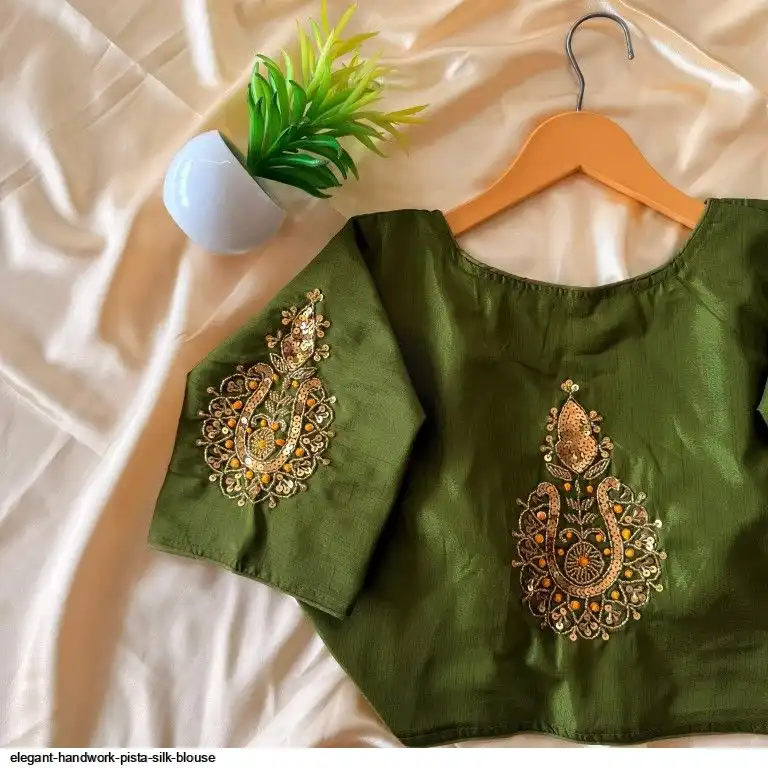 ELEGANT HANDWORK PISTA SILK BLOUSE D